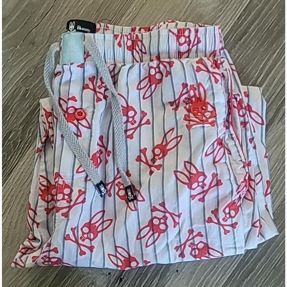 Psycho Bunny Men's Lounge Pajama Pants M 100% Cotton Drawstring 3 Pocket Striped